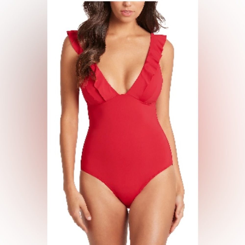 Red Ruffled One-Piece Swimsuit - Picture 4 of 4